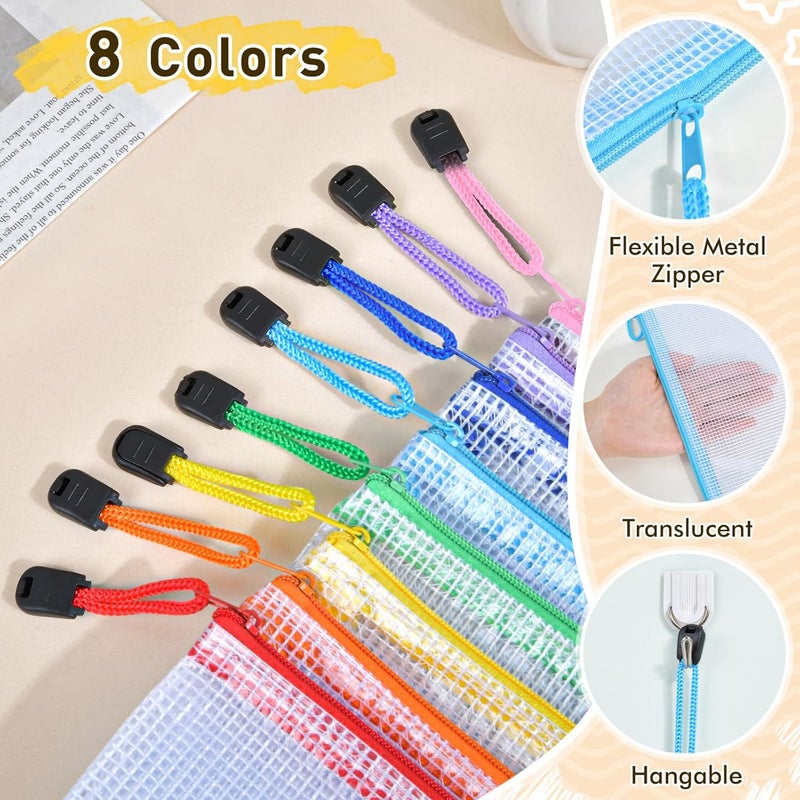 PAPEJOON 14pcs Mesh Zipper Pouch Bags, 8 Sizes Plastic Zippered Storage Bags for Organizing, Clear Pouches with Zipper, Waterproof Mesh Pouch for Office School Supplies, Home Organize, Travel Storage - Image 3